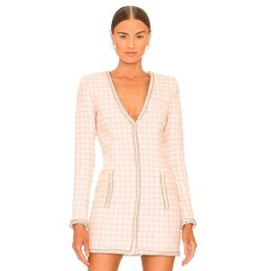 Assignment‎ Bridgette Mini Dress Pink Check Tweed Silver Trim Long Sleeve Sz S
